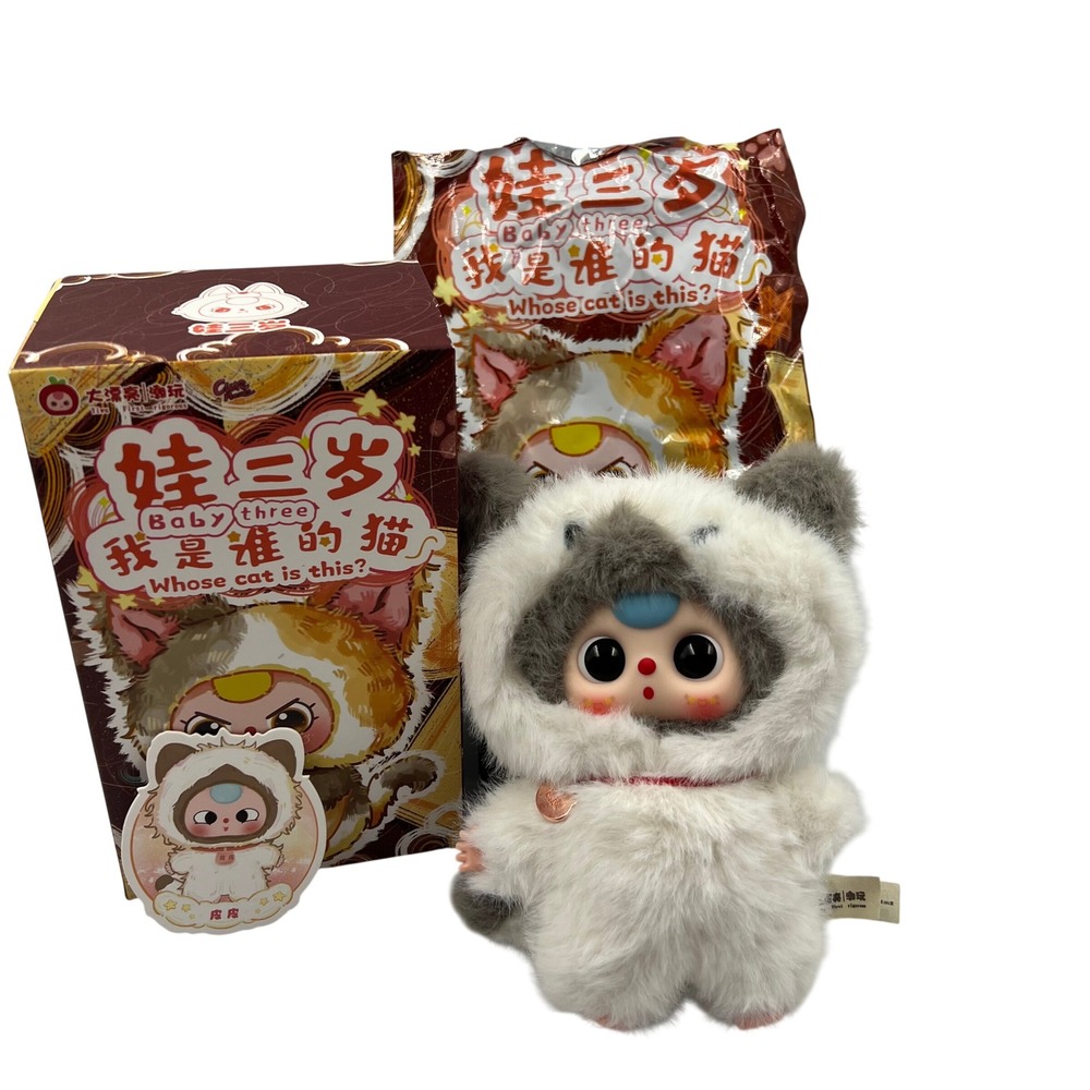 Baby Three Whose Cat Is This Pipi Gray White Cat Plush Confirmed Blind Box Toy